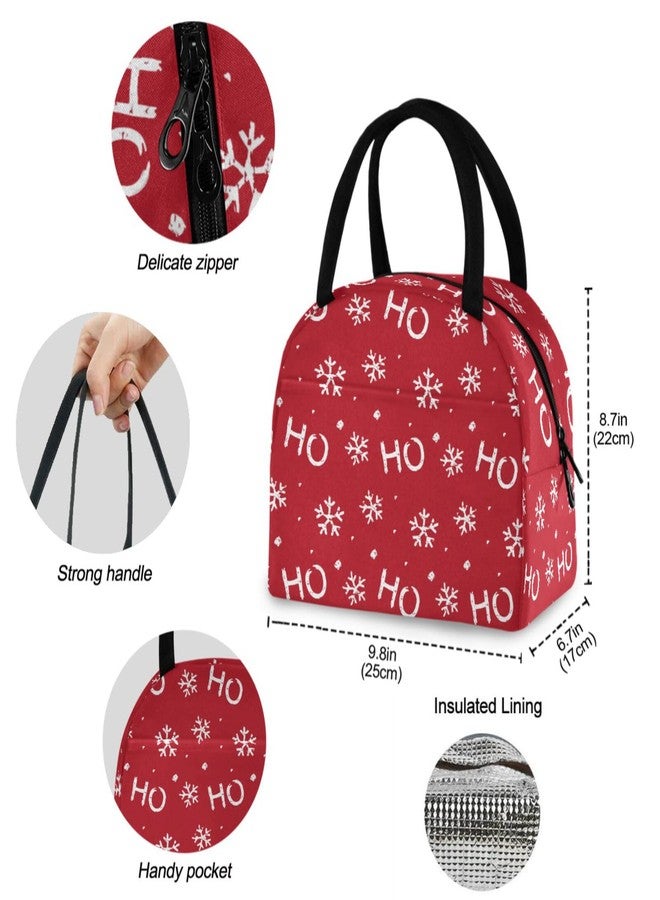 ZzWwR Christmas Snowflake Santa Claus Laugh Reusable Lunch Tote Bag with Front Pocket Insulated Thermal Zipper Closure Cooler Container Bag for School Work Picnic Travel Fishing Beach - Image 2